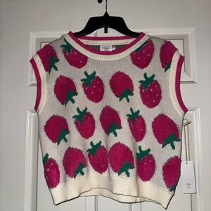 Luna Kitty Strawberry Knit Sweater - Pink & Cream